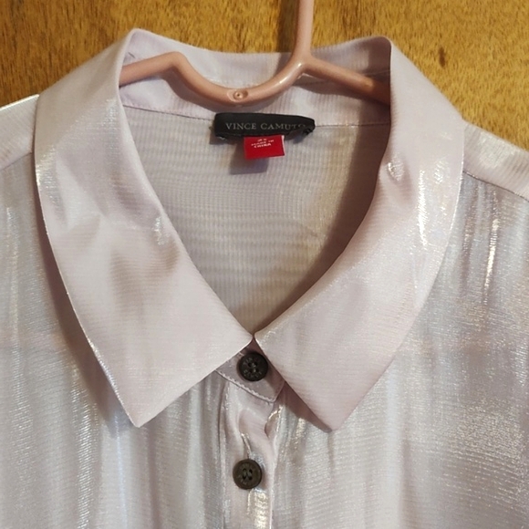 NWT Vince Camuto Womens Shimmery Pink Long Sleeve Tie-Front Button Blouse Sz 2X - Picture 5 of 11